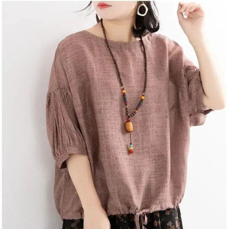 Summer Women's Drawstring Round Neck Loose Oversized Casual T-shirt for Women