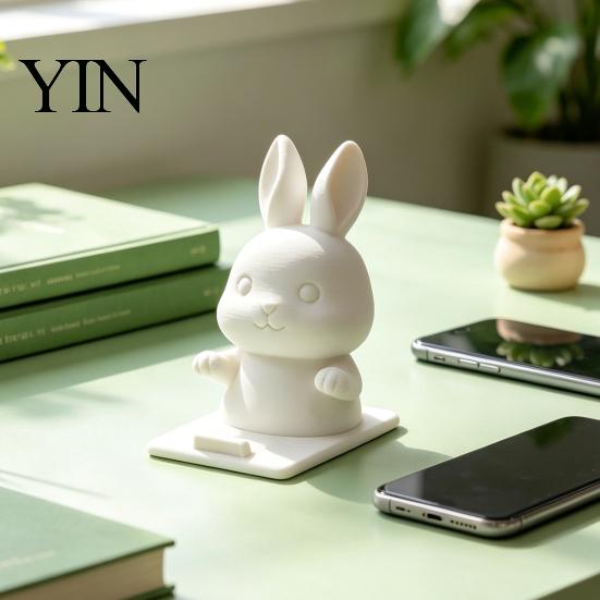White Rabbit Cell Phone Dock Cute Bunny Holder, 3D Printed Animal Mobile Stand, Stable Smartphone Support for Watching Movies Desktop Holder