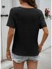 2026 Women's Casual V-neck Short-Sleeved Waffle Knit Top with Lace Patchwork