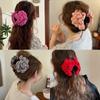 2/3 PCS New Solid Color Fabric Rose Flower Hair Claw for Women Girls Barrette Elegant Shark Clips Set Headwear Accessories Gifts