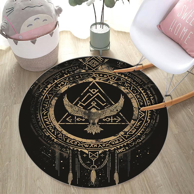 1Pc Viking theme Printed circular carpet, home door mat, outdoor travel protection carpet A4