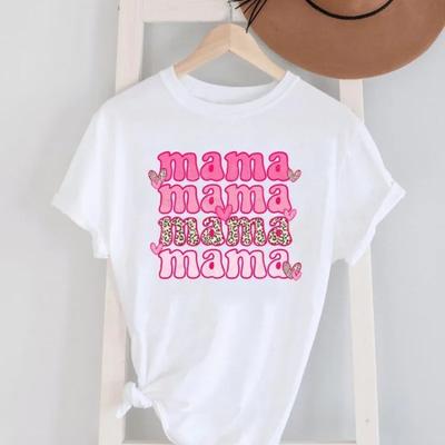 Cute Leopard Print Letters Mom Mom Print Summer Womens Short Sleeve White Short Sleeve Tshirt Womens Summer Trend Tops