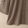ZANZEA Women Casual Round Neck Solid Color Loose 3/4 Sleeve Blouse