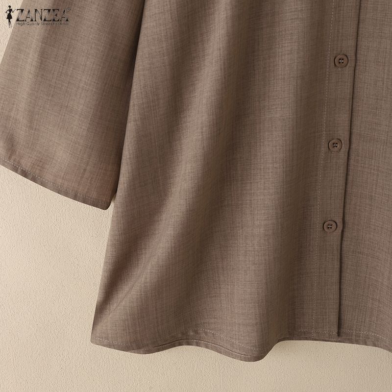 ZANZEA Women Casual Round Neck Solid Color Loose 3/4 Sleeve Blouse