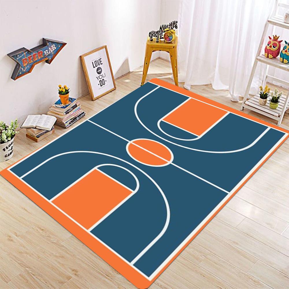 Basketball Court Pattern Carpet for Living Room and Bedroom Realistic Green and Red Sport Theme Floor Mat