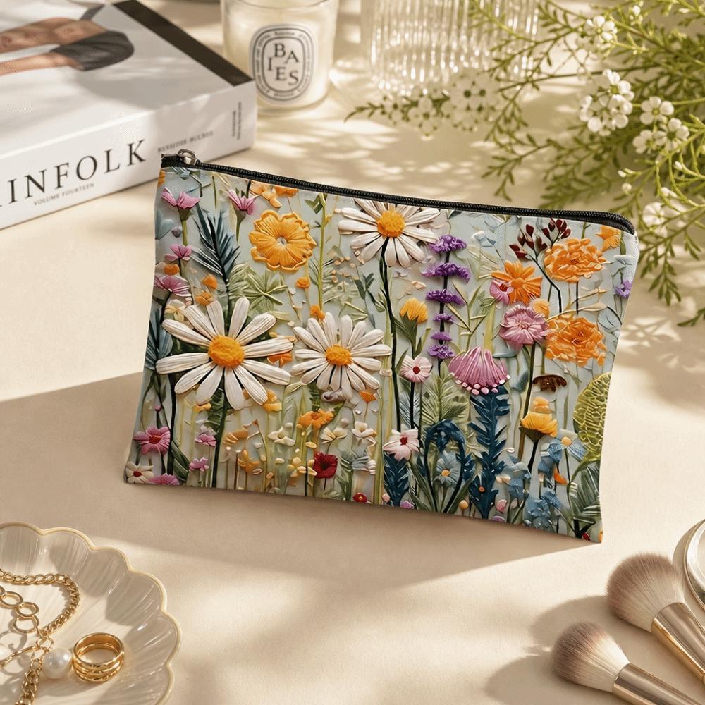 Canvas Flower Makeup Bag Double-sided Printed Cosmetics Storage Bag Outdoor Use