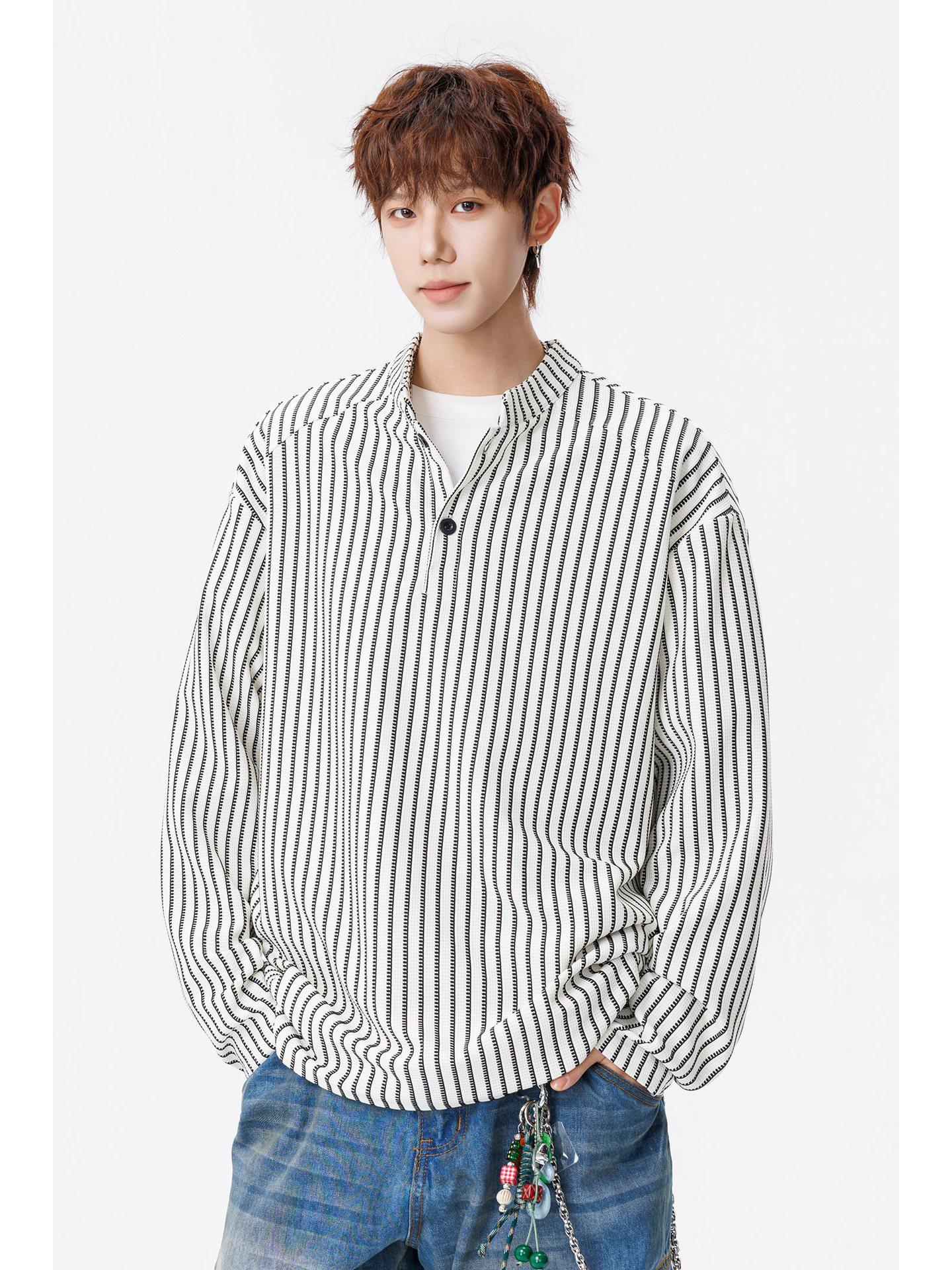 

26 New Colors Striped Henley Collar Long Sleeve Sweatshirt XL бежевый