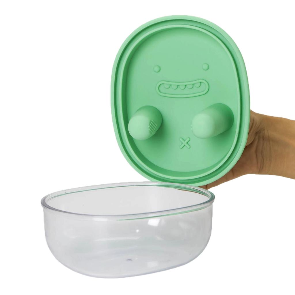 Snack Container with Finger Lid Double Finger Slots Portable Food Storage Cup for Travel Outdoor Green