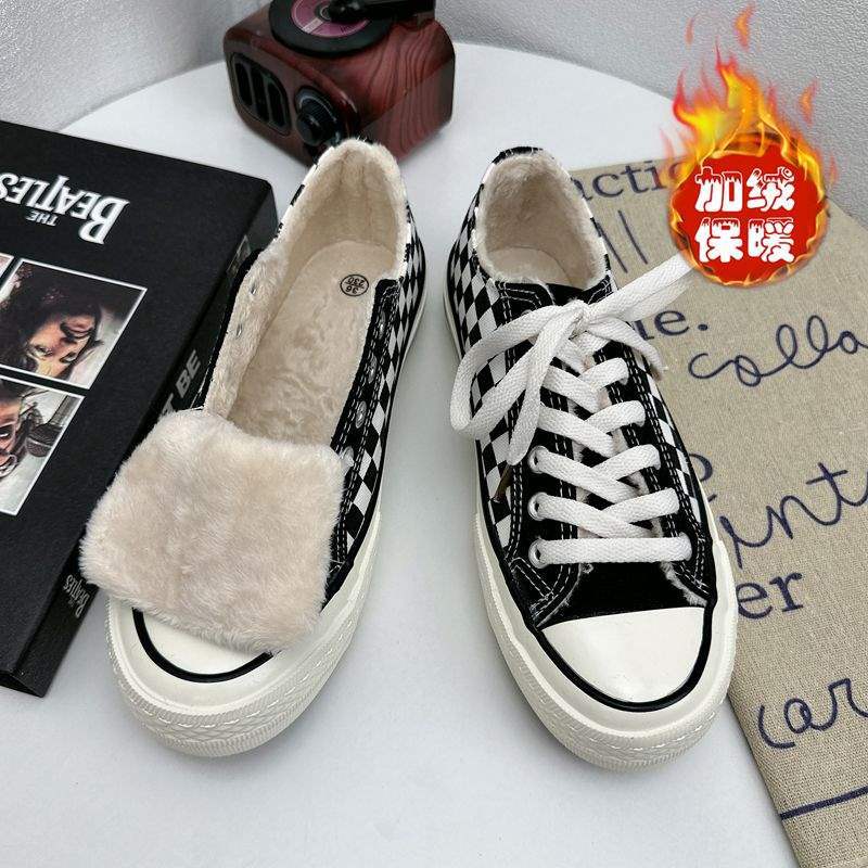 Winter New Blue Velvet High-top Canvas Shoes Warm Women's Shoes 1970s Classic Versatile Student Casual Board Shoes