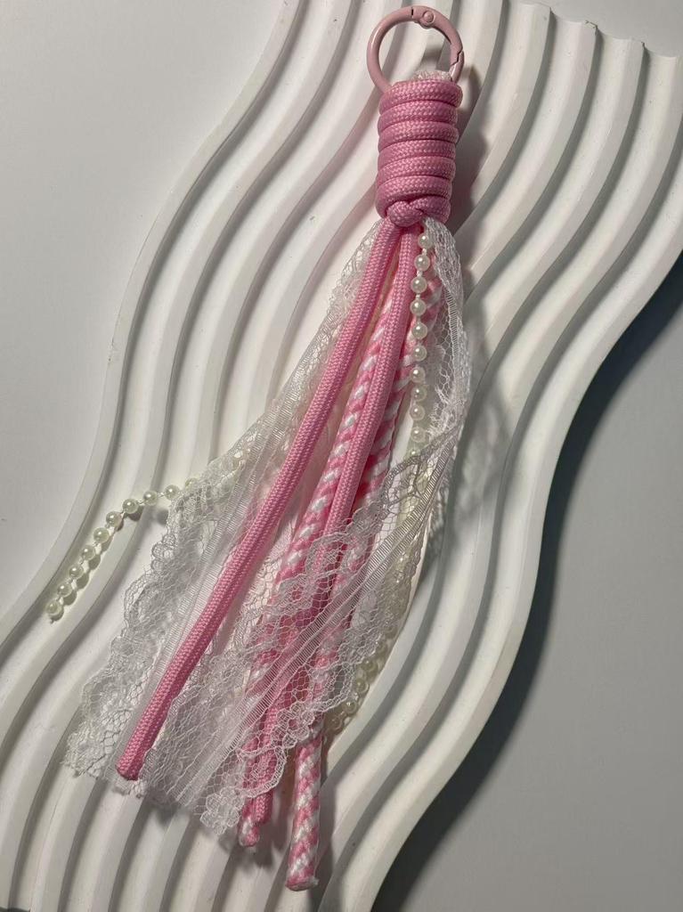 Lace Flower Color Block Knotting Keychain & Phone Charm