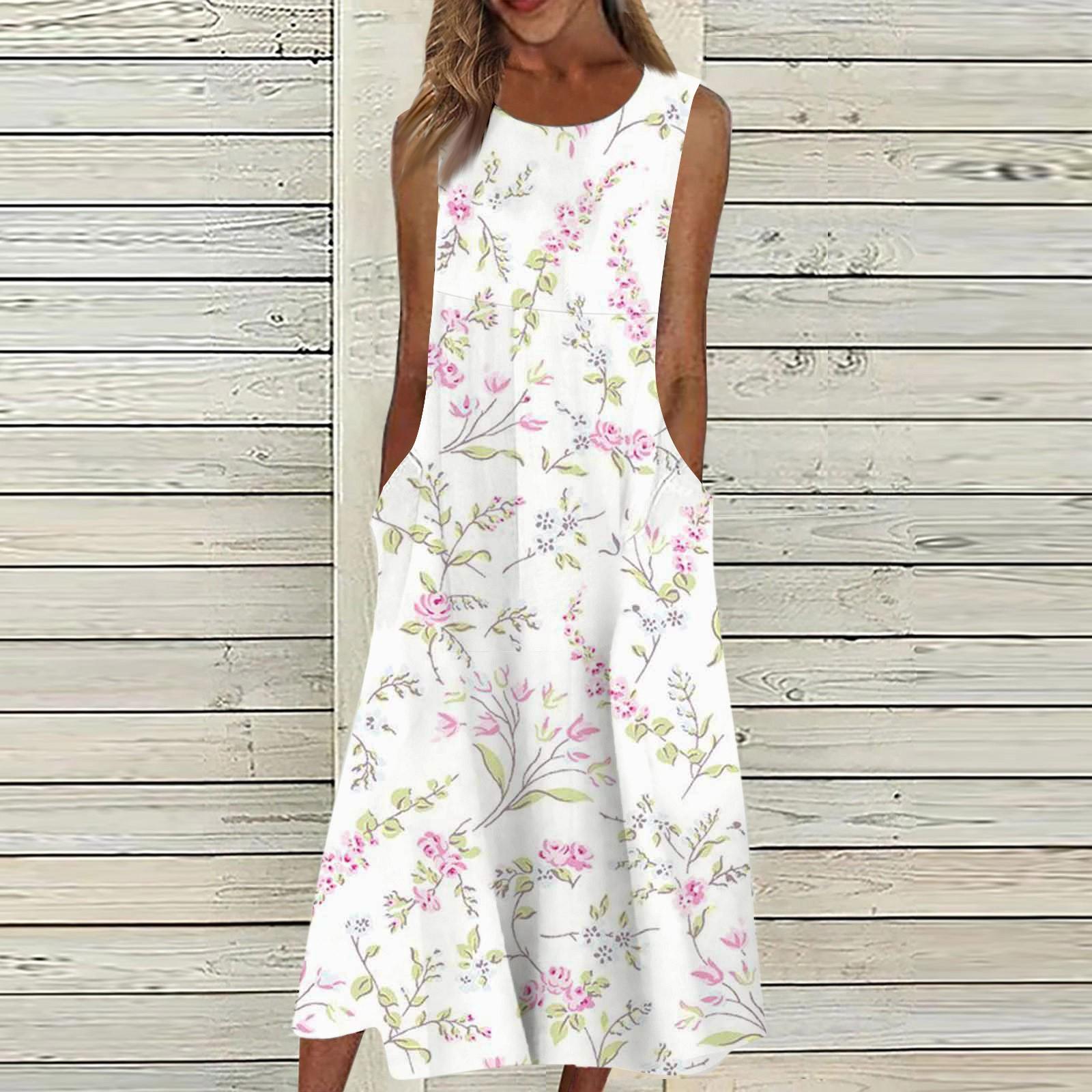 

Жен. Повседневные платья с принтом Круглый вырез Классический Классический На открытом воздухе Повседневные Без рукавов Свободные платья L