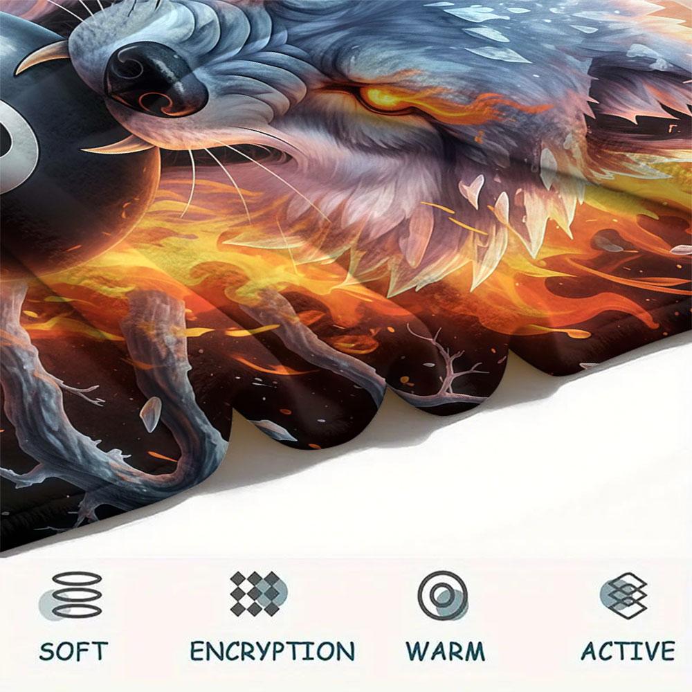 1Pc IceFireWolf Print Flannel Blanket, High Quality Comfortable for All Seasons, Home Decor, Warmth and Comfort, Perfect for Christmas Gifts