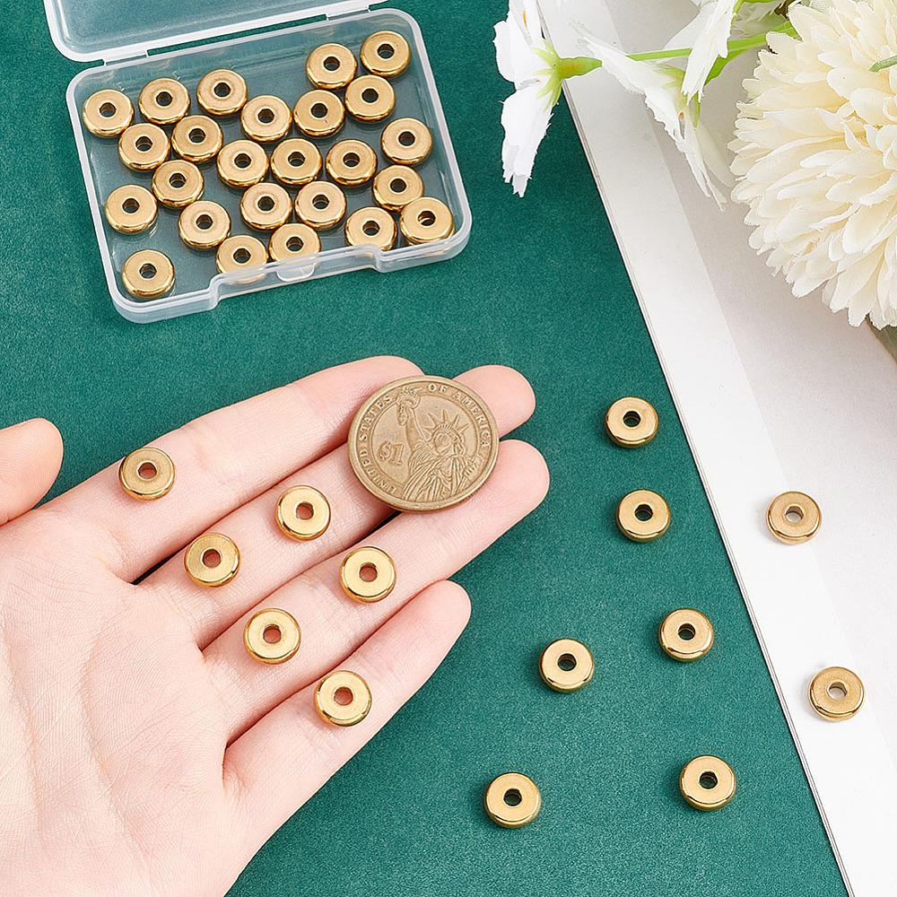40Pcs Ion Plating(IP) 304 Stainless Steel Spacer Beads, Donut, Golden, 10x3mm, Hole: 3mm
