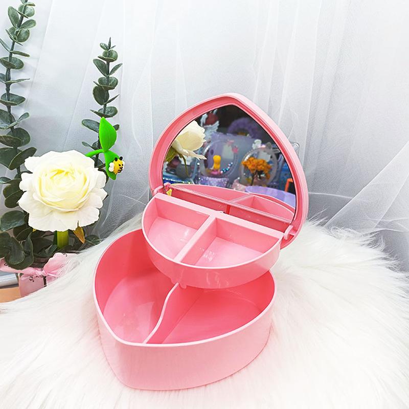 

Коробка для макияжа с зеркалом в подарок для девочки в форме сердца для хранения косметических украшений as the picture