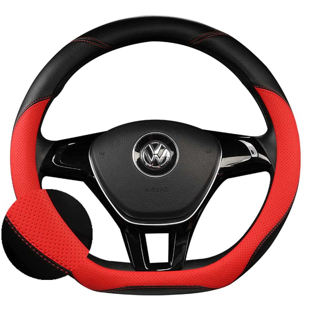 TATACLEA Car Steering Wheel Cover for Kei Genuine Excellent Versatile for All Comfortable to Red Cars, Leather, D-Shaped, 38cm, Non-Slip, Durable,