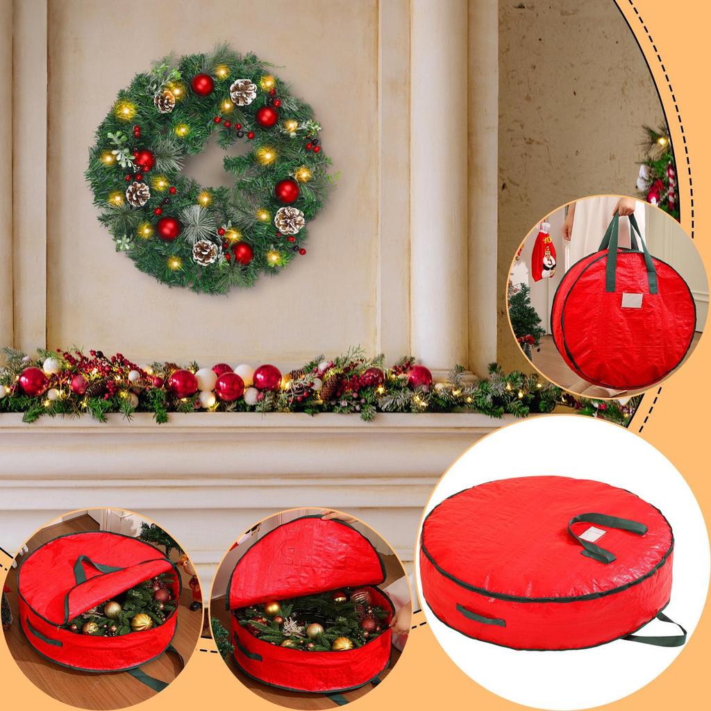wreath storage bags Waterproof Christmas Wreath Storage Bag Christmas Tree Decoration Large Capacity Round Handbag Storage