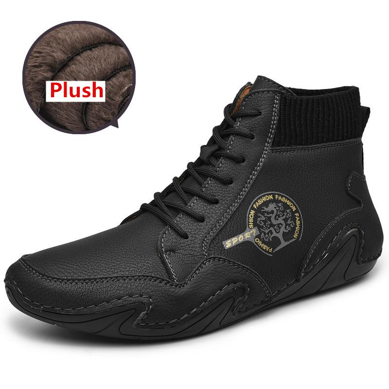 Męskie Oryginalne Buty Śniegowce Skórzane 2025 Zima Nowe Botki Ciepłe Pluszowe Casualowe Bawełniane Buty Modne Buty do Chodzenia
