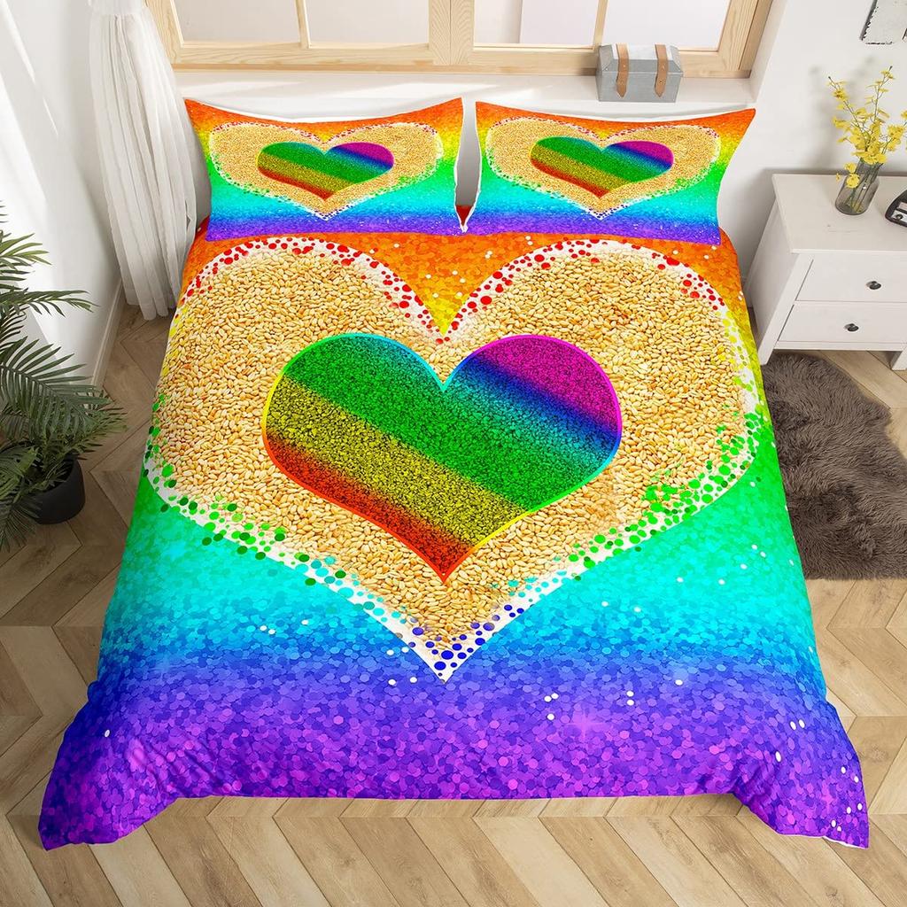 Love Is Love Duvet Cover Rainbow Bedding Set Pride For Love Theme Romantic Comforter Cover Colorful Cartoon Car Bedspread Cover