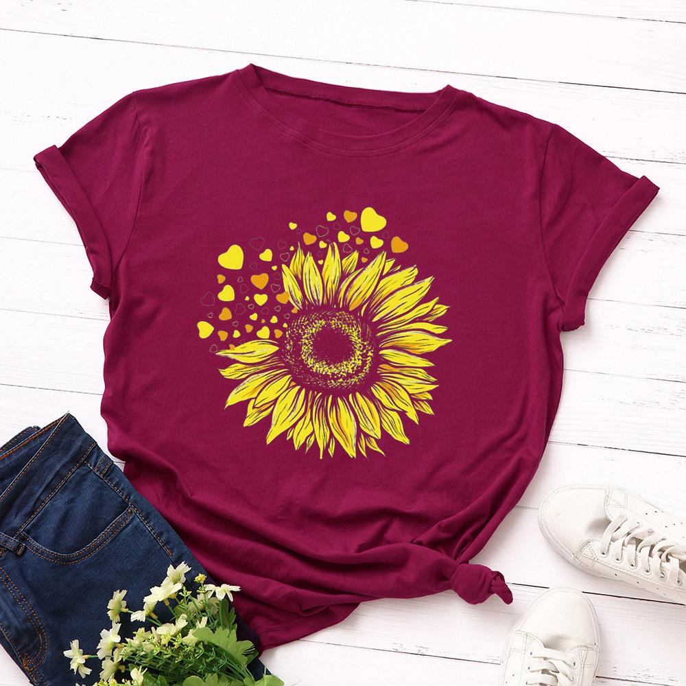 

Хлопковая футболка с коротким рукавом и круглым вырезом, женская, с 2D-принтом, топы 3XL бордовый