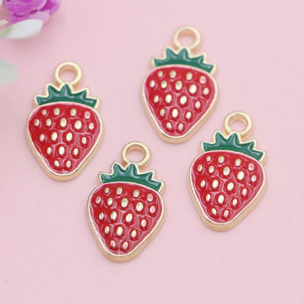 20Pcs Gold Plated Red Cherry Charms Strawberry Pendants For Jewelry Making Diy Necklace Bracelets Earrings Key Chain Accessories