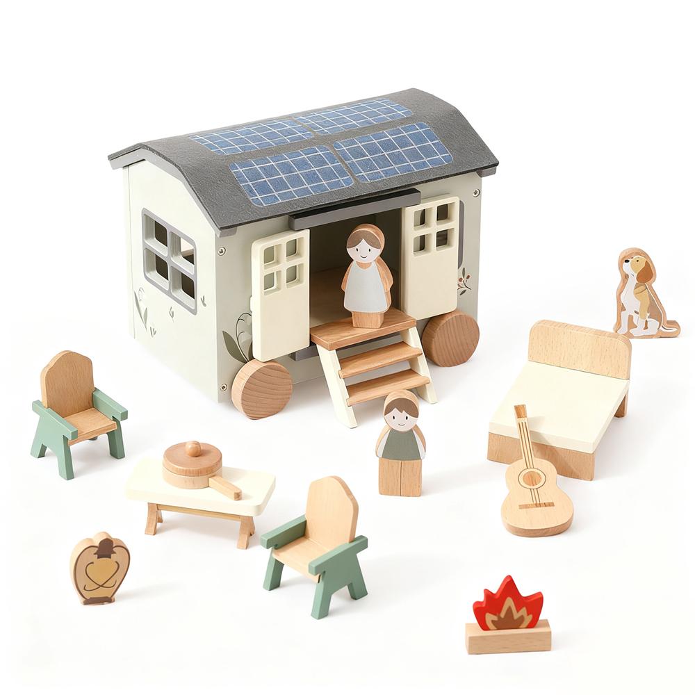 Camping RV Toys,Children Wooden Educational Toys, Dollhouse Accessories, Children s Outdoor Toys,Wooden Camping Vehicle Toy Set