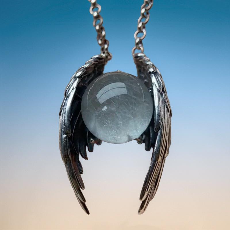 

Punk Retro Ghost Wings Round Crystal Pendant Necklace for Women Jewelry Accessory Gift серебряный