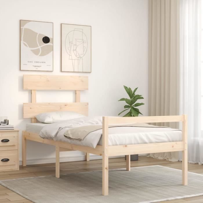 VidaXL Bed Frame with Headboard 90x200 Cm Solid Wood 3195336