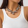 Exaggerated Metal Big Ball Pearls Bead Choker Necklace for Women Vintage Punk Chunky Clavicle Chain Necklace Bride Jewelry