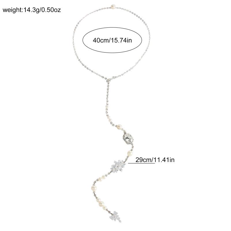 Rhinestone Pearl Back Chain Necklace Long Drop Backless Dress Jewelry For Women Wedding Party Accessories