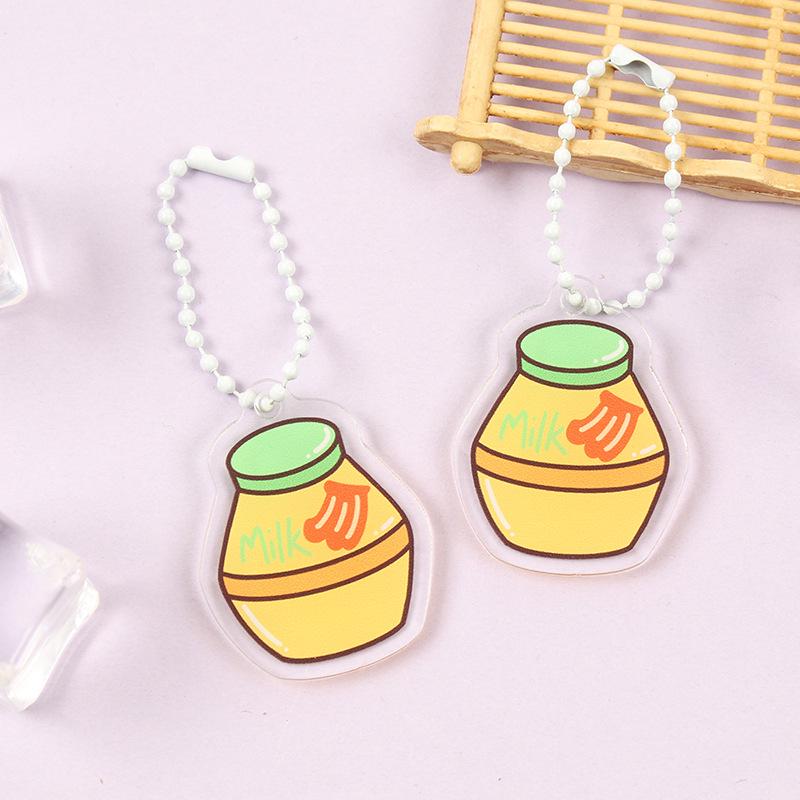 Korean Style Cartoon Drink Bottle Acrylic Keychain - Fun Pendant for Students