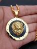 Fashion Domineering Lion Head Round Medal Pendant Necklace Inlaid Zircon Men's Hip Hop Trend Party Jewelry