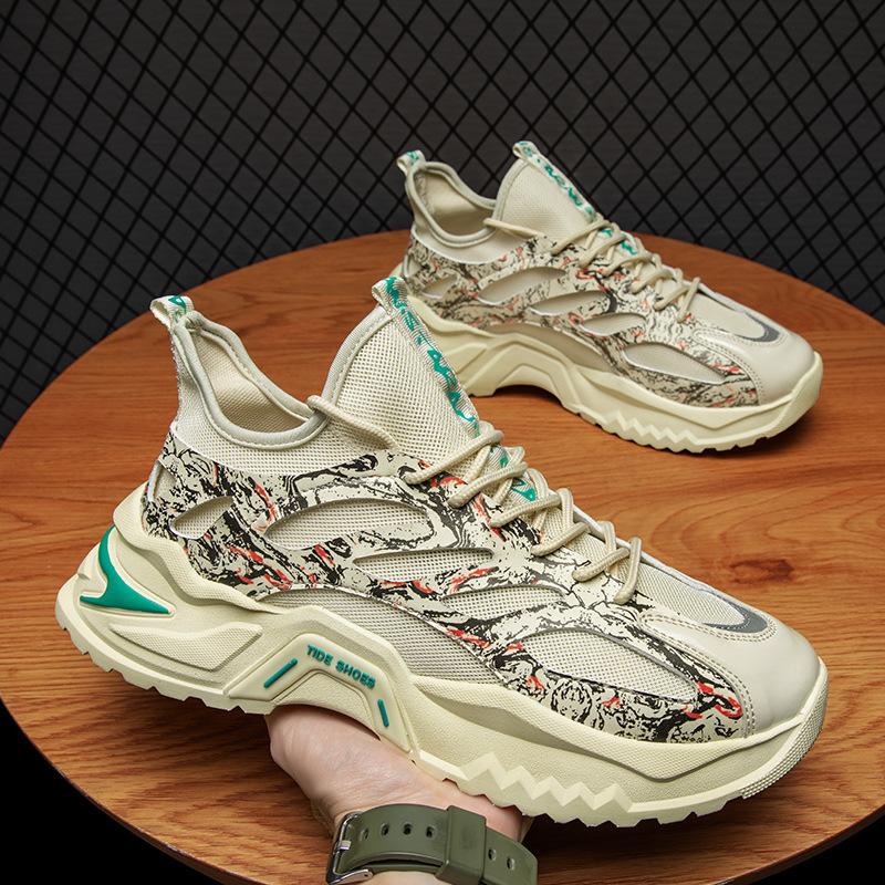 

Весенние новые кроссовки в гонконгском стиле ins, мужские подростковые кроссовки на толстой подошве, увеличивающие рост, с граффити, спортивная мужская обувь 44 бежевый