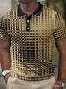 Casual Geometric Block Print Short Sleeve Zip Collar Polo Shirt for Men