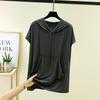 Women's Hooded Short Sleeve Tee Loose Casual Modal Knit Top Summer Daily Pocket Pullover