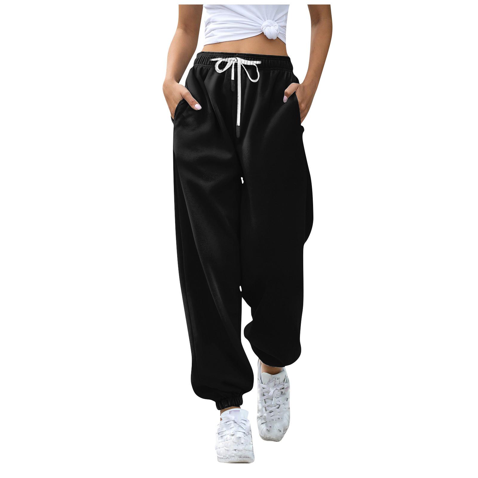 

Женские модные однотонные повседневные брюки с эластичной резинкой на талии и шнурком XXXL чёрный