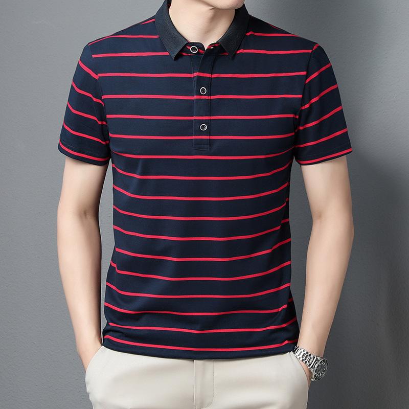 

Полосатая рубашка-поло, мужская корейская хлопковая футболка с лацканами, летняя повседневная футболка с коротким рукавом XXXXL