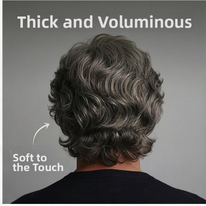 Men's Brown-Grey Mixed Short Curly Wig