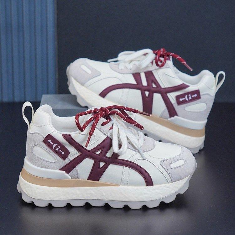 

Splicing fashionable small women s shoes heightened 5cm casual 2025 autumn new breathable thick-soled casual running shoes 40 бежевый