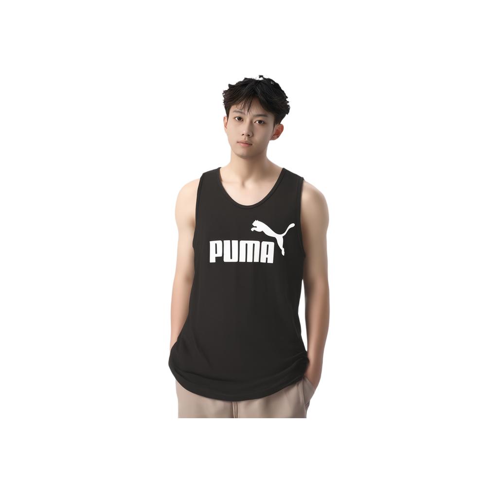 Puma Essentials Tank Letter Print Pattern Round Neck Sleeveless Vest Men Tops Black 586670-01