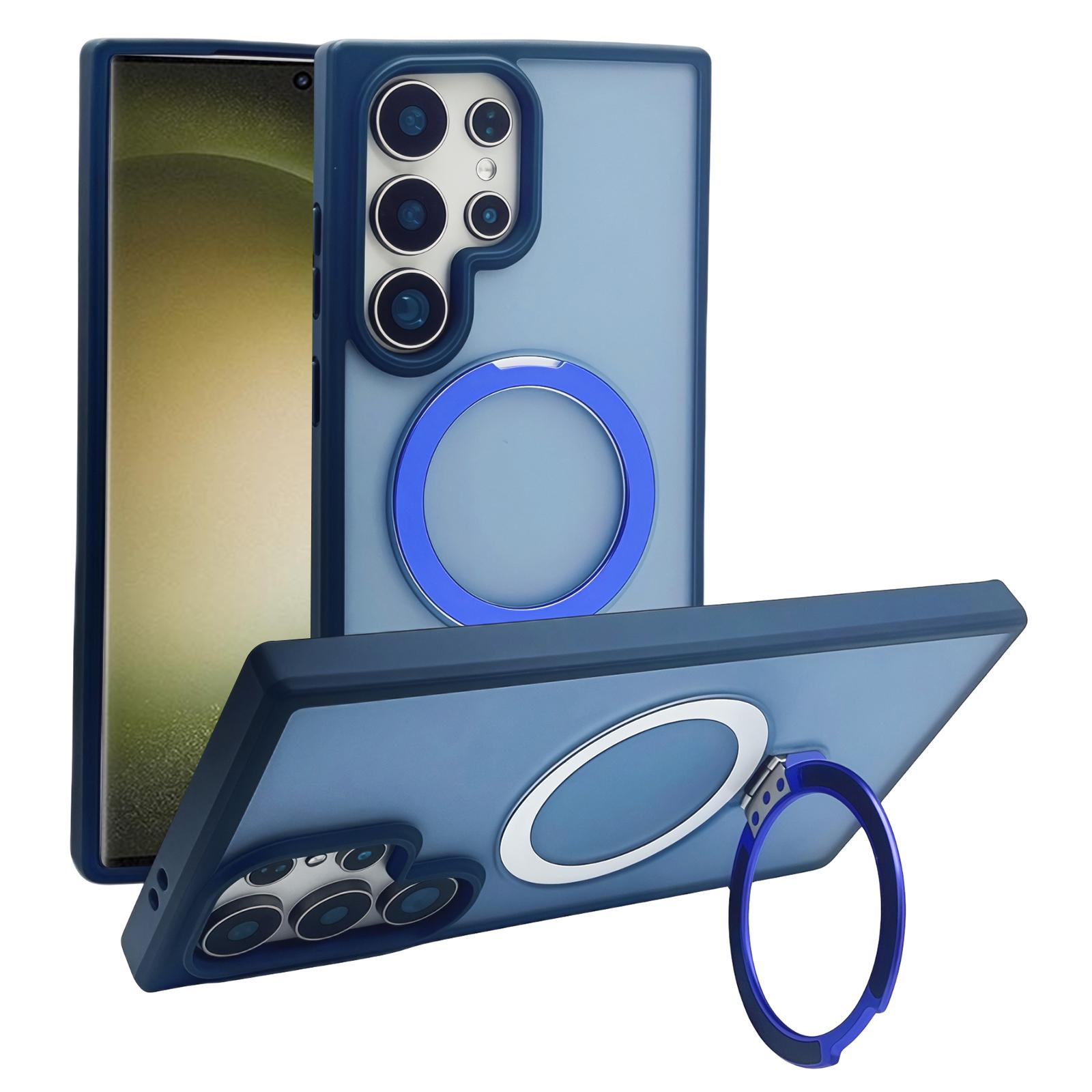 

Магнитный чехол для Samsung Galaxy S23 Ultra с подставкой, задняя крышка для телефона из ТПУ+ПК Dark Blue