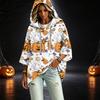Women's Pullover Hoodie with Three-Quarter Sleeves, Halloween Print, Casual Top