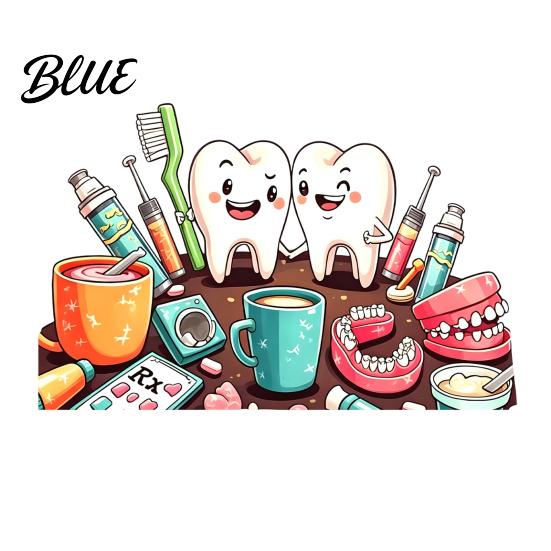 Versatile Adhesive Wall Decals Cartoon Smiling Teeth Decals Dental Tools Self-Adhesive Stickers Funny Stickers for Bathroom Art Kids Bedroom Clinic