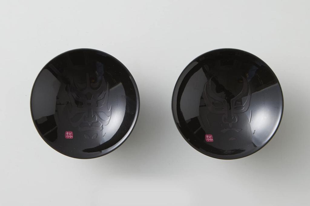 In Marumo Takagi Ceramic Warm Kurohira Sake Pair Set Color Changes with Temperature Kabuki Nihonkuma Kugeara Japan Souvenir Gift Present Gift