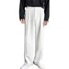 Men Suit Pants High Waist Button Zipper Fly Straight Wide Leg Long Pants with