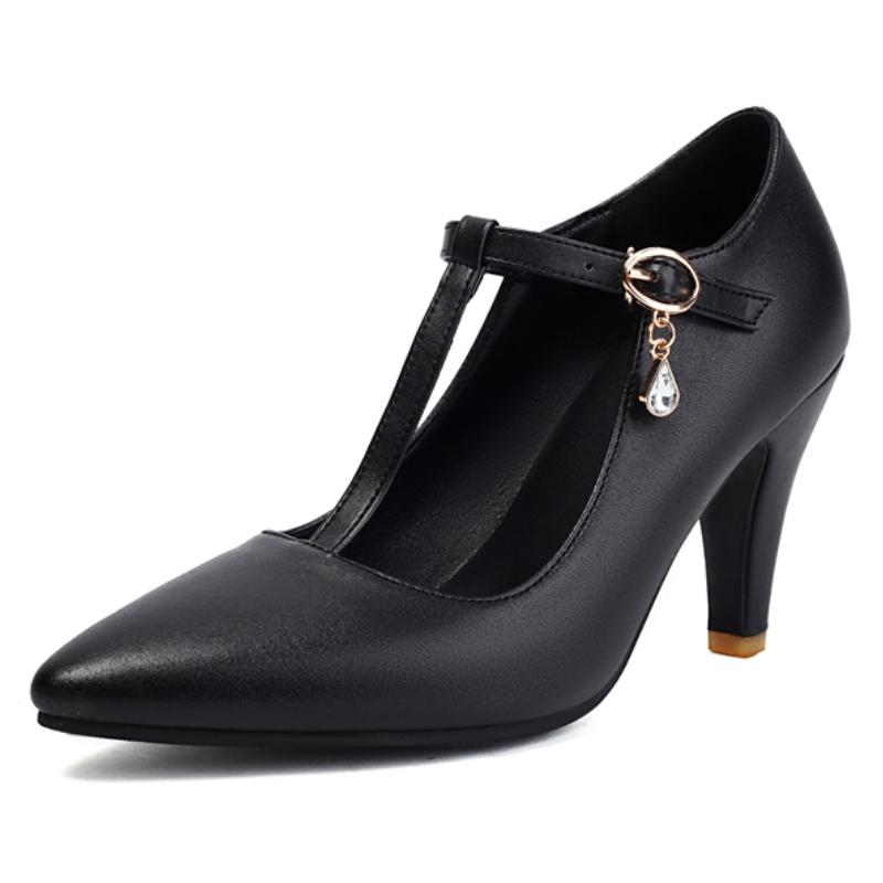 Women's High Heels Pumps Mary Jane Shoes T-strap Fashion Point White Red Heeled Party Wedding Office Shoes Female 2025 Spring