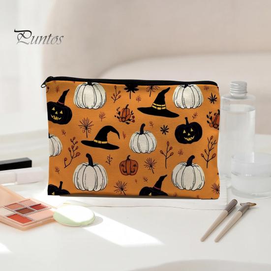 Festive Desktop Storage Bag Bag, with Halloween Pumpkin Ghost Print, Smooth Durable Zippered Case Zipper Canvas Makeup for Travel Cosmetic Organizer