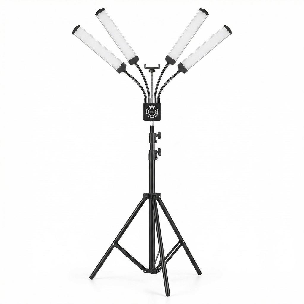 Flexible 4 Arms LED Video Light 3200K 5600K 360 Degrees Rotation Dimmable Photography Fill Light for Live Streaming