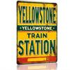 Blikken Bord Yellowstone Treinstation Vintage Retro Metaal Wanddecoratie voor Garage Bar Pub Man Cave Rustiek Cowboy Route Home Of