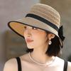 Women Wide Brim Straw Sun Hat with Bow Ribbon Summer Beach UV Protection Floppy Bucket Cap