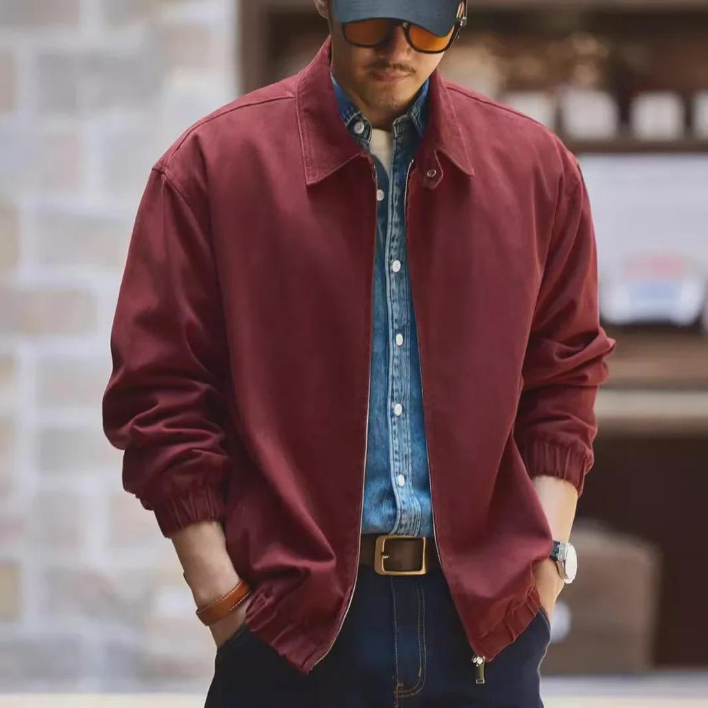 Green Deer Retro Harrington vīriešu sarkana ikdienas jaka rudenim/ziemai